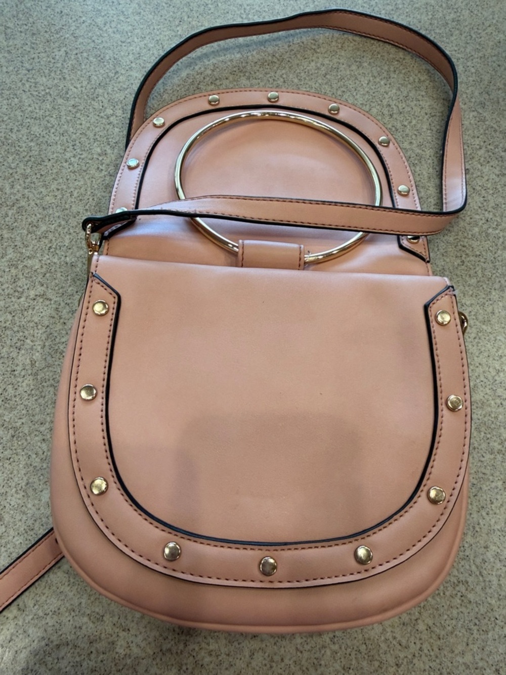 Women's Pink Saddle Crossbody Bag with Gold Ring Handle Cesca vintage 90s - Picture 6 of 11